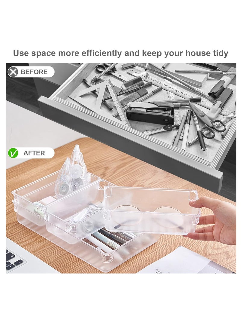 WAIR Set of 4 Space-Saving Acrylic Storage Boxes with Drawers and Organizers for Office Supplies - Clear - 3821  - Image 3