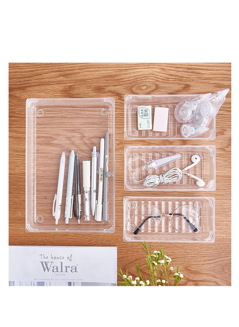 WAIR Set of 4 Space-Saving Acrylic Storage Boxes with Drawers and Organizers for Office Supplies - Clear - 3821  - Image 1