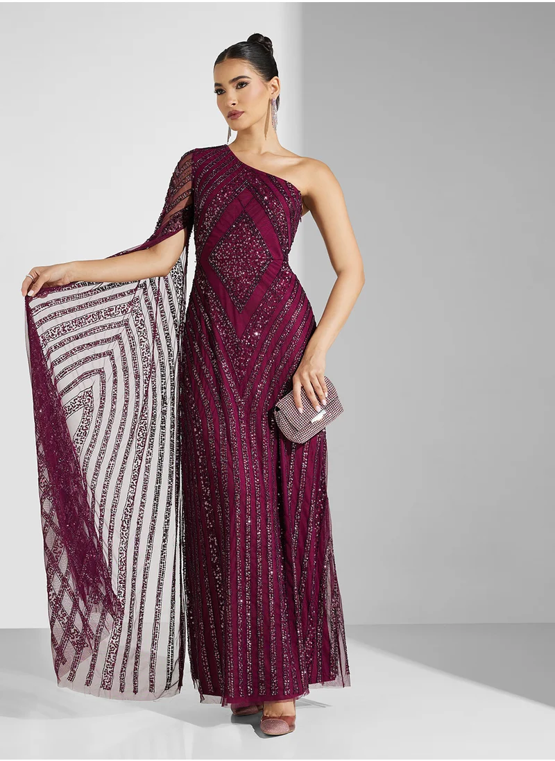 Amelia Rose One Shoulder Sequin Maxi Dress