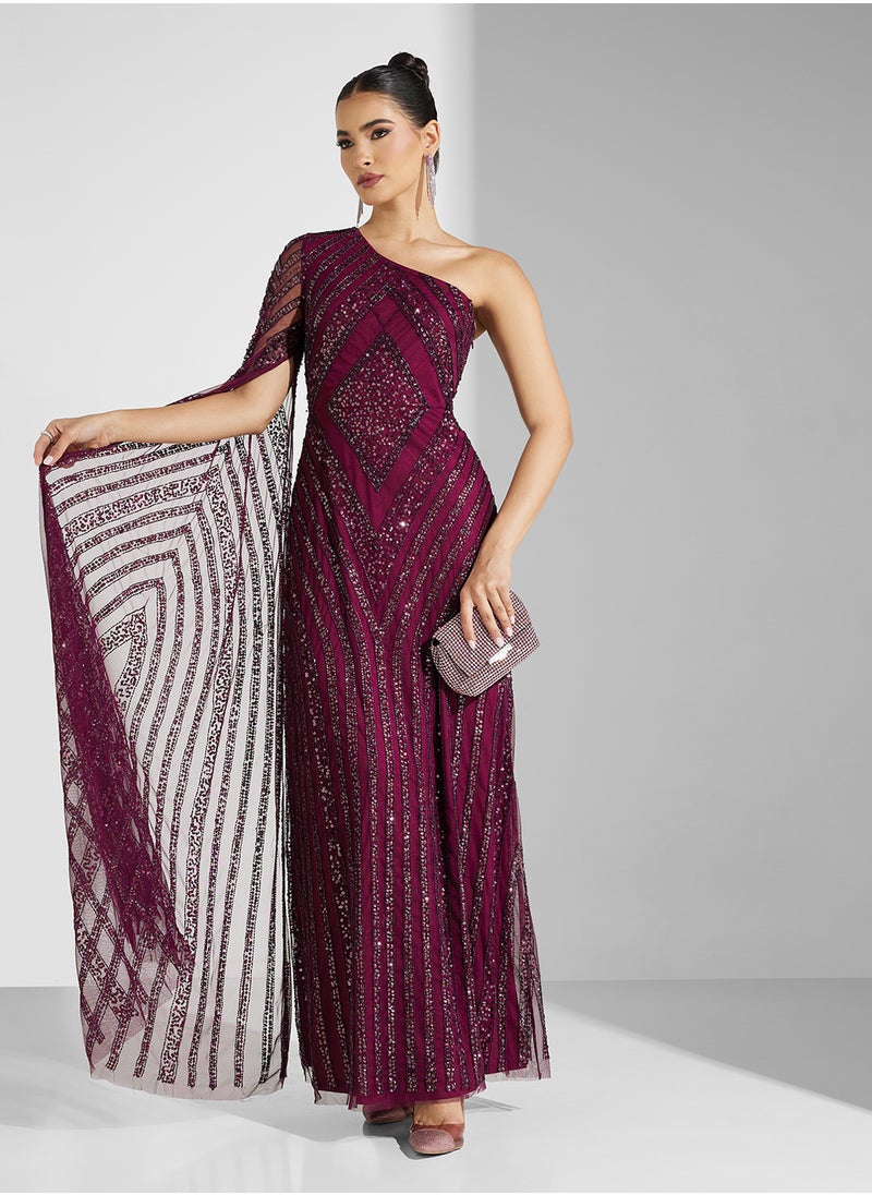 Amelia Rose One Shoulder Sequin Maxi Dress  - Image 1