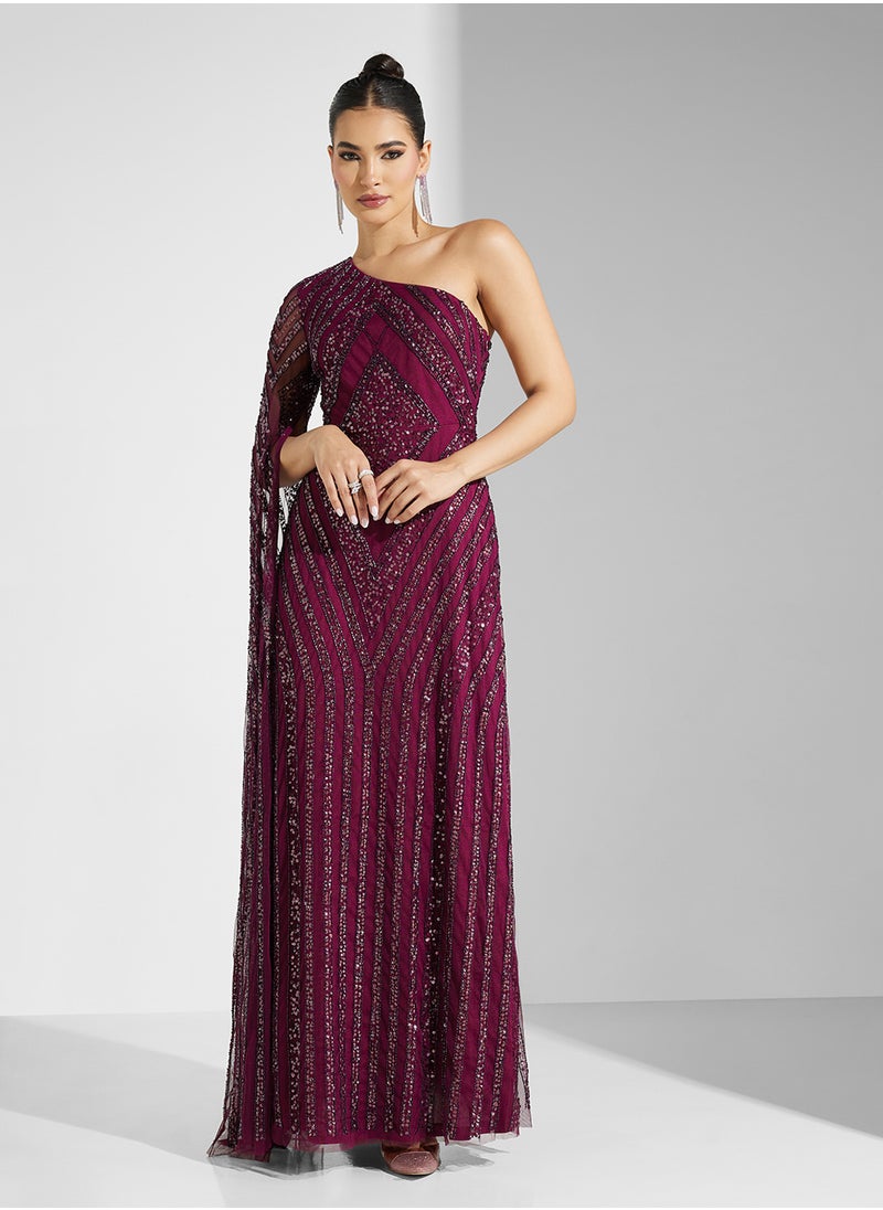 Amelia Rose One Shoulder Sequin Maxi Dress  - Image 4