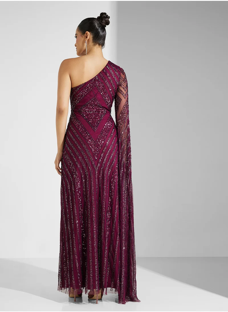 Amelia Rose One Shoulder Sequin Maxi Dress