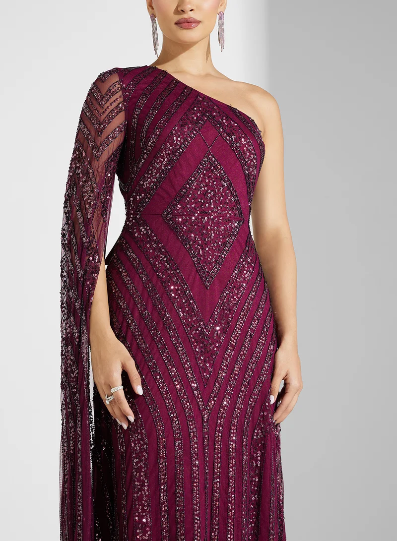 Amelia Rose One-Shoulder Evening Dress