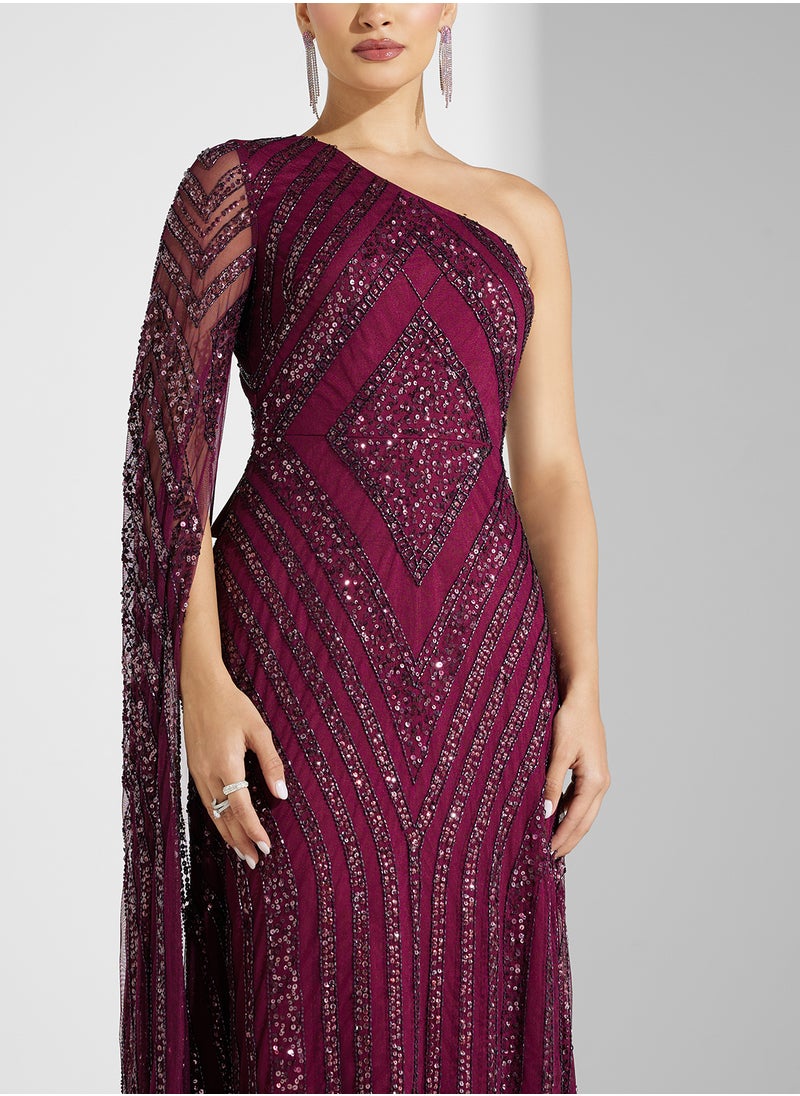 Amelia Rose One Shoulder Sequin Maxi Dress  - Image 3