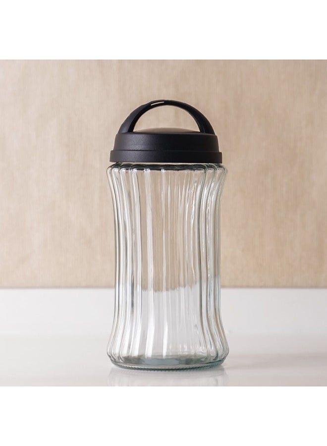 DANUBE HOME Qlux Royal Stripe Airtight Storage Jar –  Glass Kitchen Container with Lid for Dry Food, Snacks, Spices, Coffee, Tea & Pantry Organization - Clear/Black - 2000ml - 11.5x11.5x26.2 Cm - Image 1
