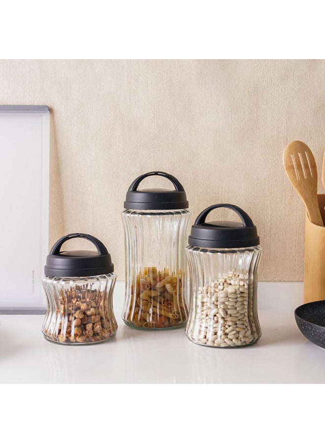 DANUBE HOME Qlux Royal Stripe Airtight Storage Jar –  Glass Kitchen Container with Lid for Dry Food, Snacks, Spices, Coffee, Tea & Pantry Organization - Clear/Black - 2000ml - 11.5x11.5x26.2 Cm - Image 3