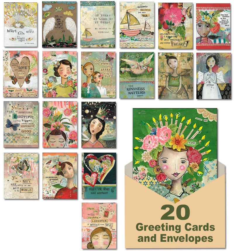 Leanin' Tree The Art of Kelly Rae Roberts - Made in USA - 20 All Occasion Cards Assortment Box with Envelopes, Greeting Cards Assortment Box, Includes Birthday, Thank You, Blank, Get Well, Sympathy - Image 1