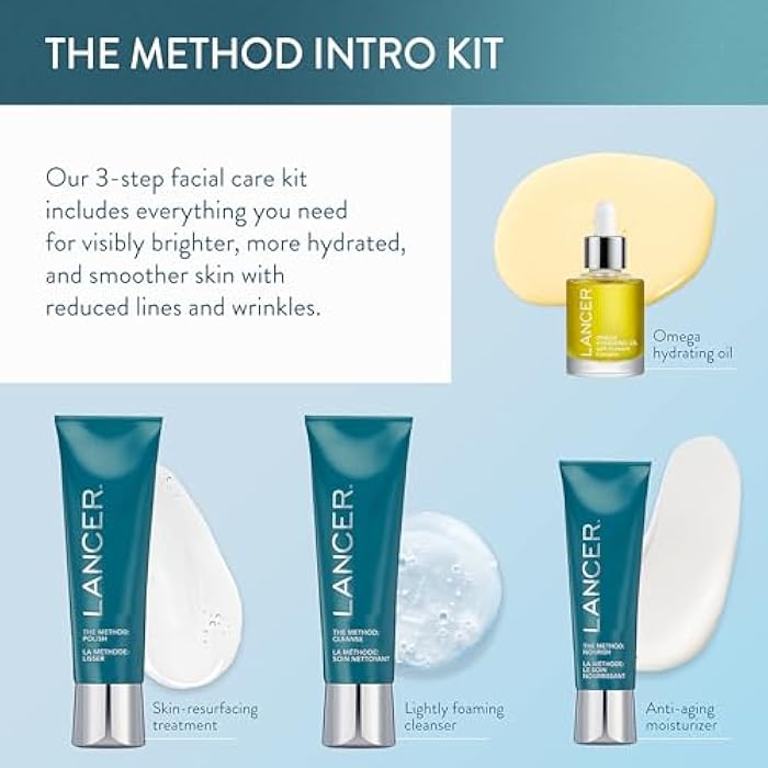 Lancer Skincare The Method Intro Kit, 3-Step Anti-Aging Facial Exfoliator, Cleanser, and Moisturizer Kit for Glowing Skin, Reveals Healthy-Looking Glowing Skin - Image 2