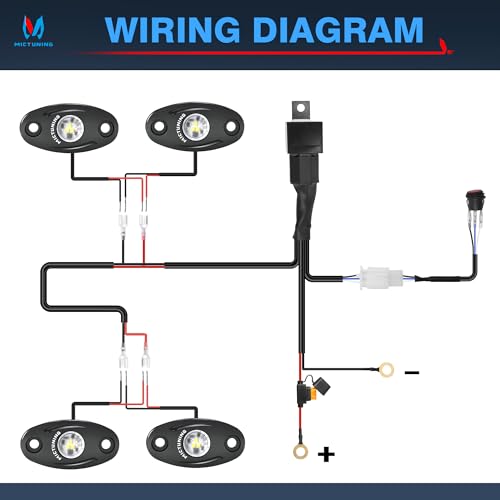 MICTUNING مجموعة أضواء الصخور LED بيضاء نقية من MICTUNING - 4 وحدات - مقاومة للماء IP68، مع مجموعة أسلاك - أفضل إضاءة تحت السيارة للسيارة، الشاحنة، ATV، UTV، SUV، الطرق الوعرة، عربة الجولف والقارب - Image 5