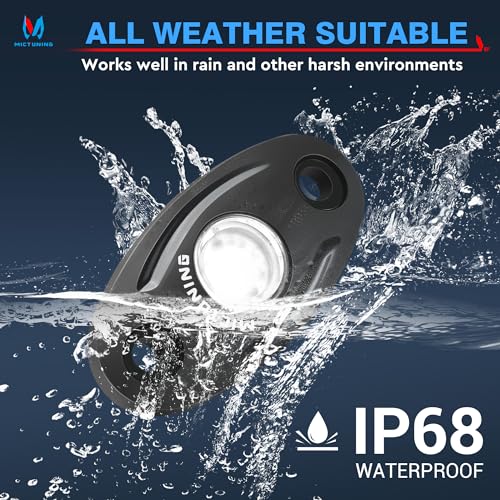 MICTUNING مجموعة أضواء الصخور LED بيضاء نقية من MICTUNING - 4 وحدات - مقاومة للماء IP68، مع مجموعة أسلاك - أفضل إضاءة تحت السيارة للسيارة، الشاحنة، ATV، UTV، SUV، الطرق الوعرة، عربة الجولف والقارب - Image 4