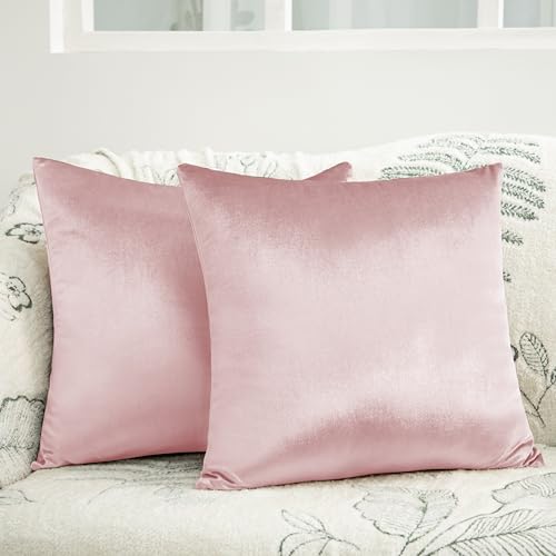 Counfeisly 2 Pack Pink Velvet Pillow Covers, 18x18 Inches Decorative Cushion Covers for Couch Sofa Bed, Super Soft and Cozy Luxury, Zippered Design - Image 1