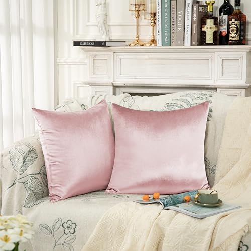 Counfeisly 2 Pack Pink Velvet Pillow Covers, 18x18 Inches Decorative Cushion Covers for Couch Sofa Bed, Super Soft and Cozy Luxury, Zippered Design - Image 5