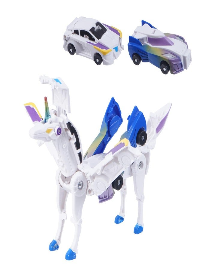 SOYUOI Ultimate Transforming Unicorn Car Toy - Collision to Magical Unicorns!2Pcs Transforming Car-Robot for Kids, Automatic Deformation of Magnetic Connections. (Blue) - Image 1