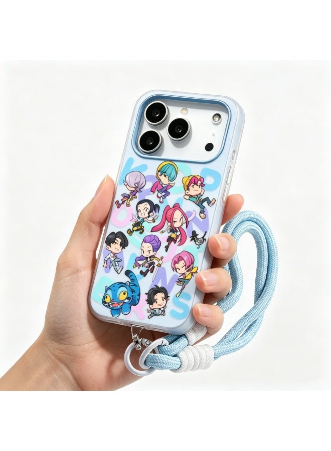 HaDoii KPop Demon Hunters Case with Lanyard for iPhone 17 Pro Max, Cute Anime Girl Squad Soft TPU Protective Cover, Shockproof Cartoon Phone Case  for Women Girls, Blue - Image 4