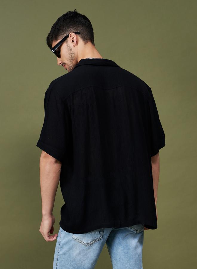 SASSAFRAS Unisex Black Plain Camp Collar Relaxed Fit Shirt - Image 4