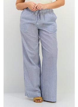 NIA Women Regular Fit Stripe Straight Leg Pants, Blue  - Image 1