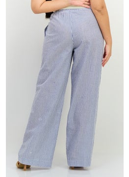 NIA Women Regular Fit Stripe Straight Leg Pants, Blue  - Image 3