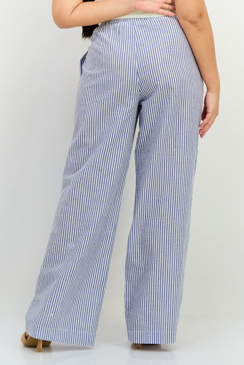 NIA Women Regular Fit Stripe Straight Leg Pants, Blue - Image 3