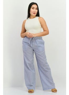 NIA Women Regular Fit Stripe Straight Leg Pants, Blue  - Image 4