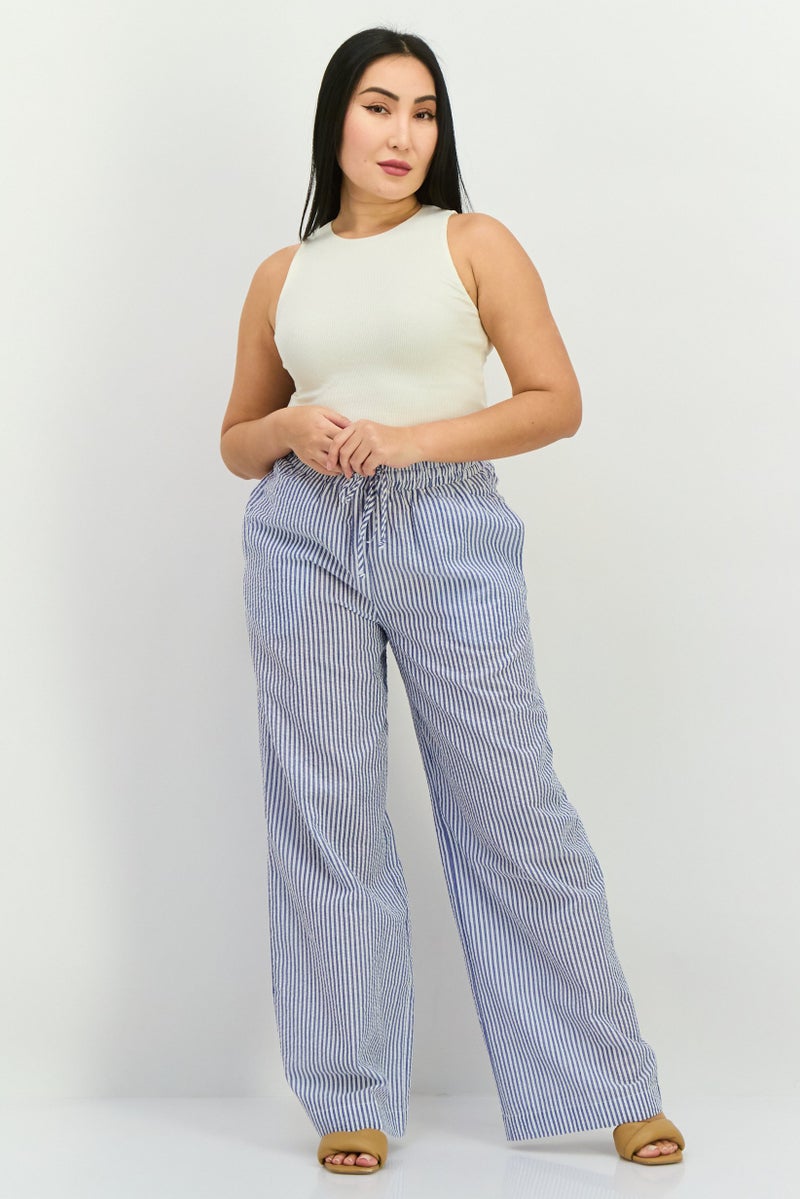 NIA Women Regular Fit Stripe Straight Leg Pants, Blue - Image 4