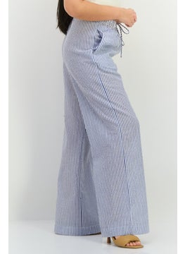 NIA Women Regular Fit Stripe Straight Leg Pants, Blue  - Image 2