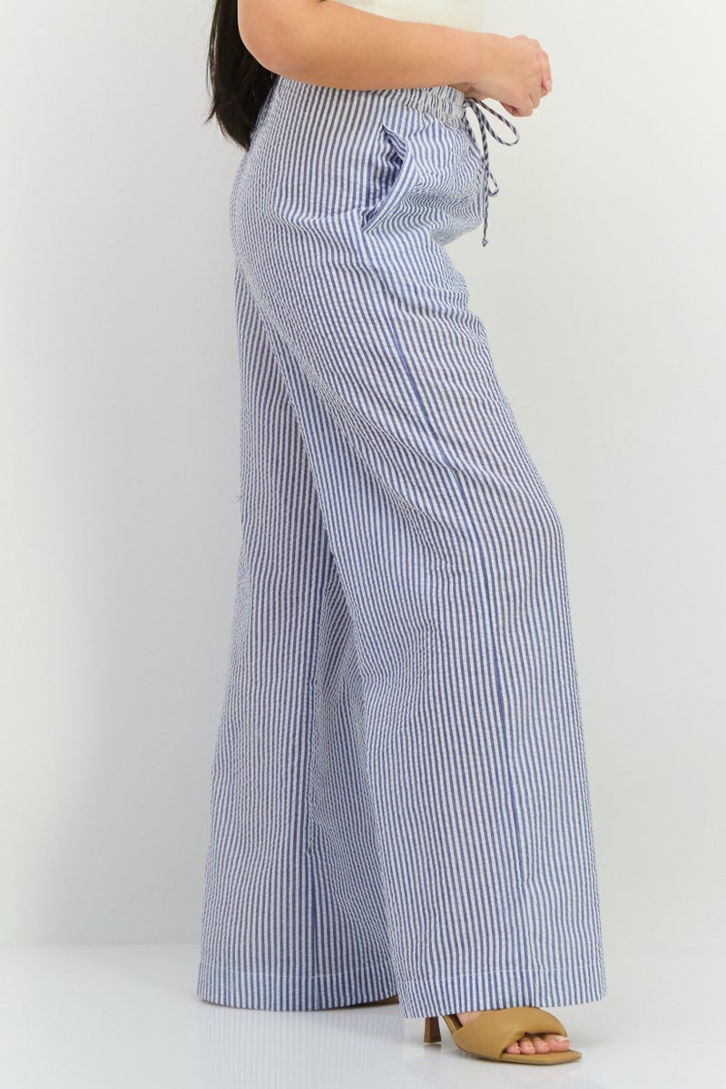 NIA Women Regular Fit Stripe Straight Leg Pants, Blue - Image 2