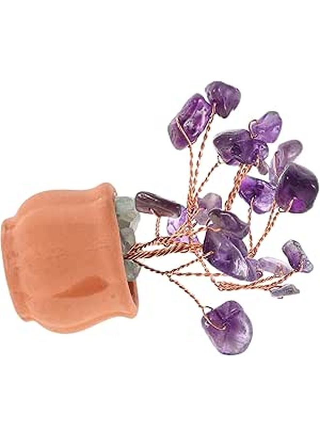 Mini Artificial Crystal Money Tree Bonsai With Purple Amethyst Gems Feng Shui Desk Ornament - Image 1
