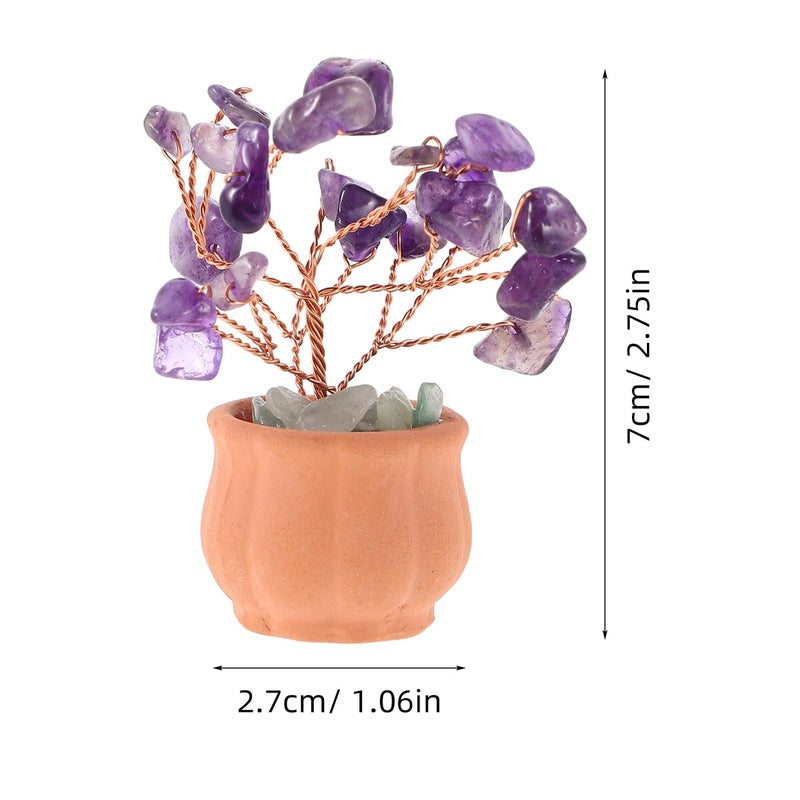 Mini Artificial Crystal Money Tree Bonsai With Purple Amethyst Gems Feng Shui Desk Ornament - Image 3