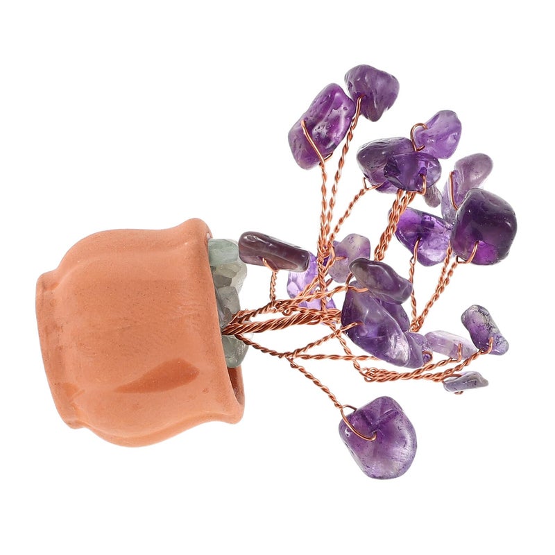 Mini Artificial Crystal Money Tree Bonsai With Purple Amethyst Gems Feng Shui Desk Ornament - Image 2