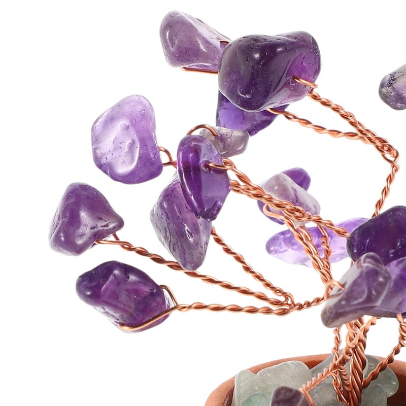 Mini Artificial Crystal Money Tree Bonsai With Purple Amethyst Gems Feng Shui Desk Ornament - Image 4