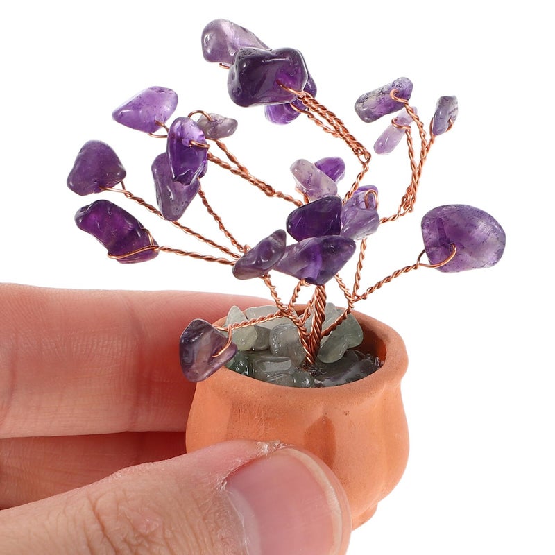Mini Artificial Crystal Money Tree Bonsai With Purple Amethyst Gems Feng Shui Desk Ornament - Image 5