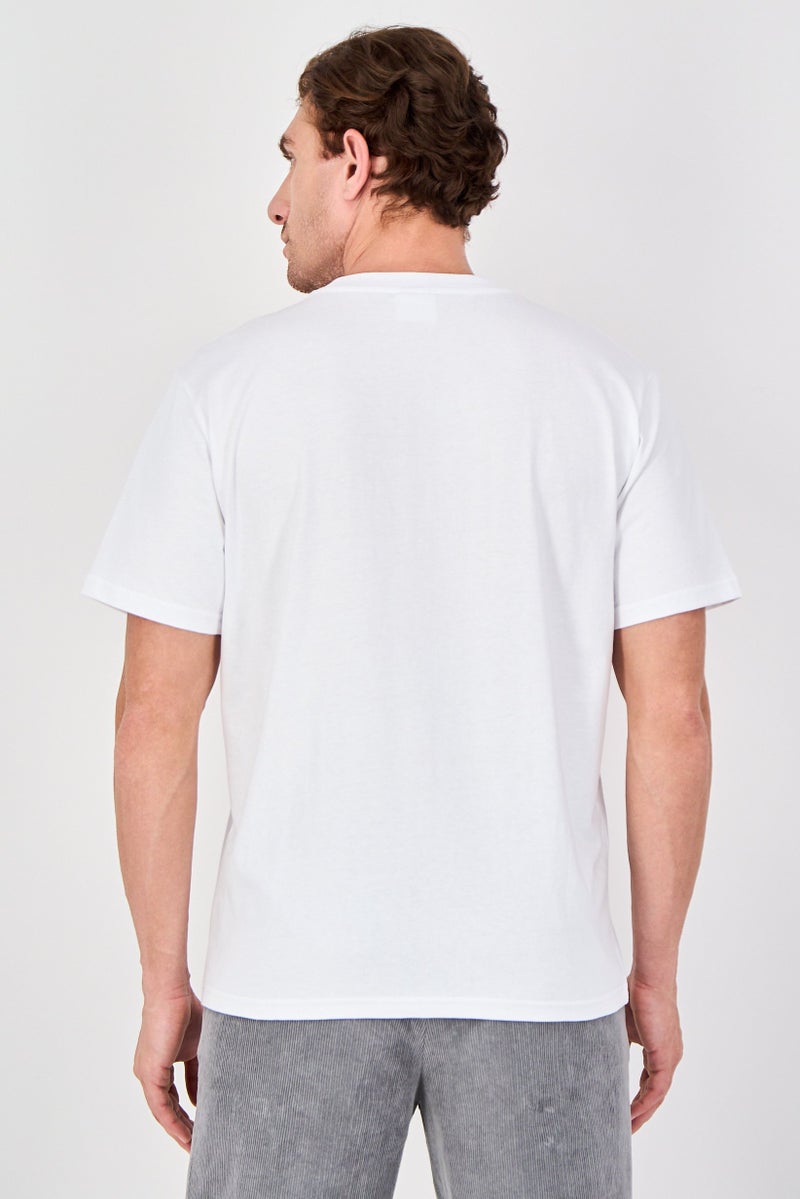 YOTO Men Crew Neck Graphic Print Short Sleeve T-Shirt, White - Image 3