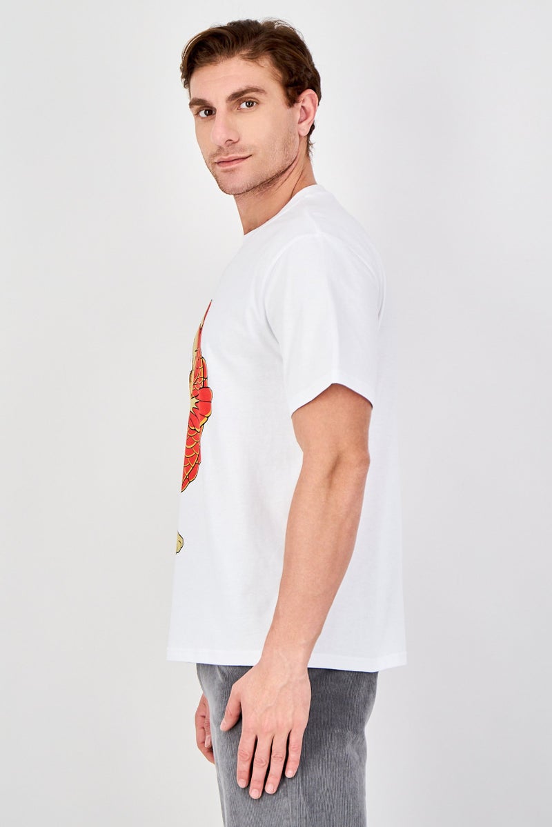 YOTO Men Crew Neck Graphic Print Short Sleeve T-Shirt, White - Image 2