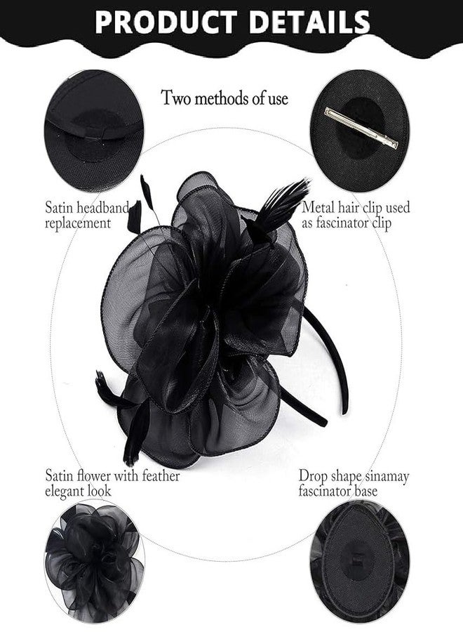 Alexvyan Black Fascinator Hairband for Women Flower Mesh organza Feathers Headband Cocktail, Tea Party Headwear Vintage Ladies Hair Clip and Band Fascinators - Image 4
