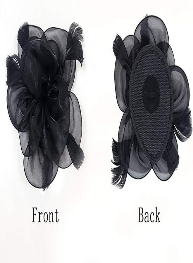 Alexvyan Black Fascinator Hairband for Women Flower Mesh organza Feathers Headband Cocktail, Tea Party Headwear Vintage Ladies Hair Clip and Band Fascinators - Image 5