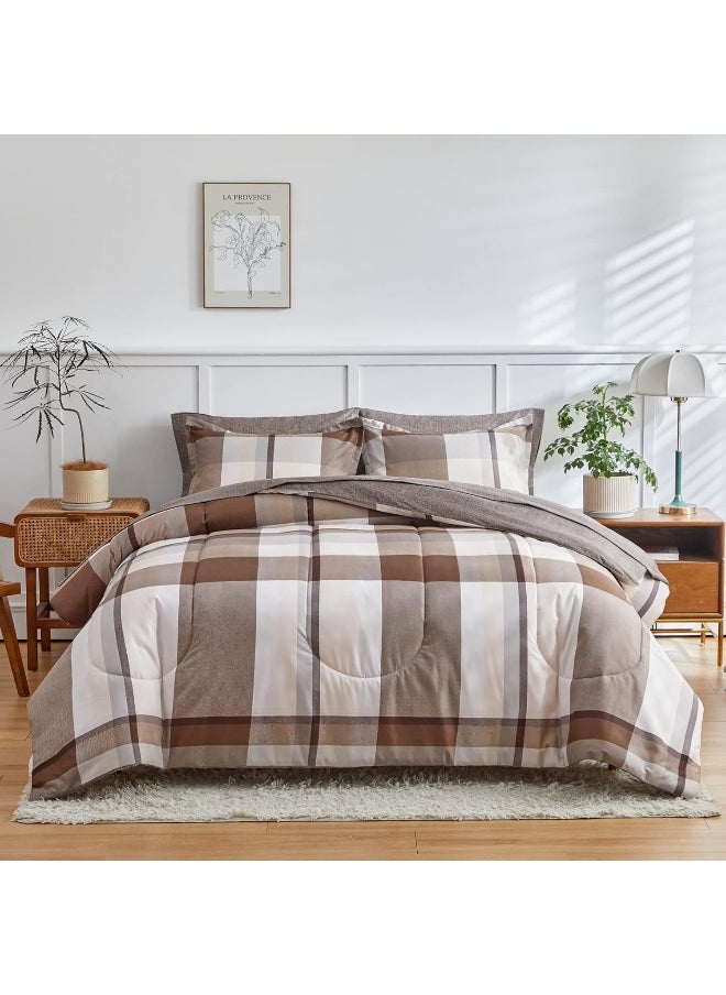 Generic AIKASY Bed in a Bag 6 Piece Twin Size, Brown Plaid Design Soft Microfiber Reversible Bed Comforter Set for All Season  - Image 2