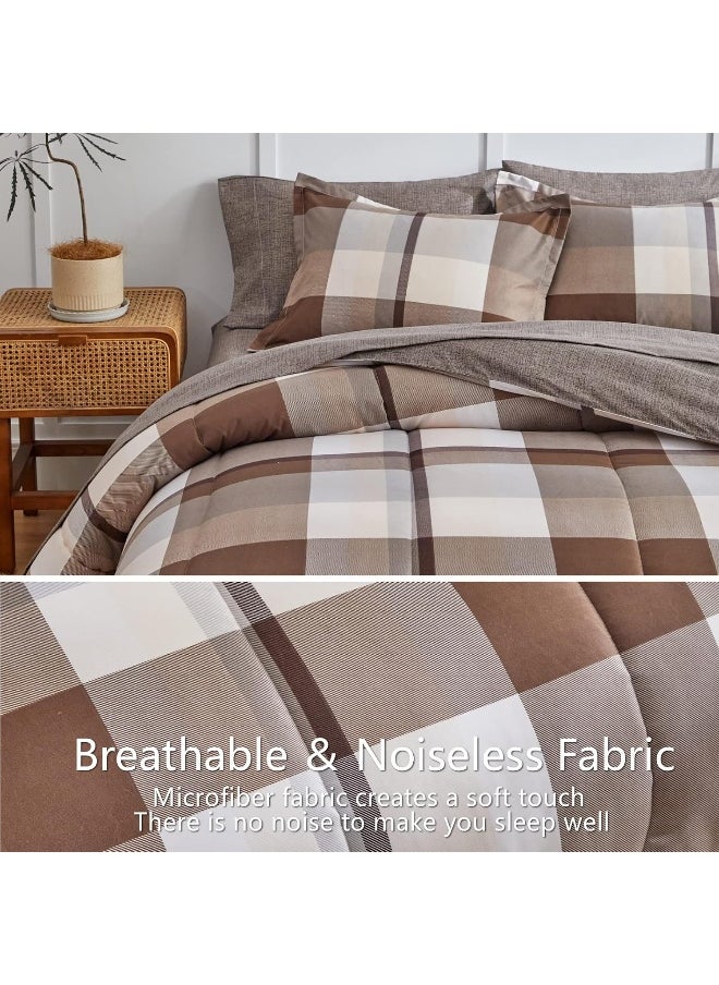 Generic AIKASY Bed in a Bag 6 Piece Twin Size, Brown Plaid Design Soft Microfiber Reversible Bed Comforter Set for All Season  - Image 5