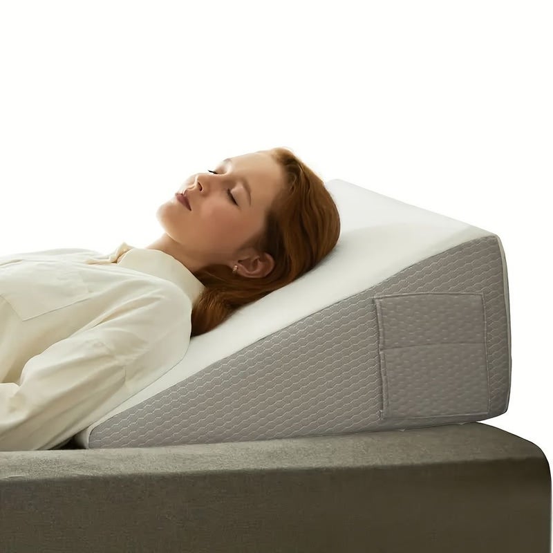 Gray White Wedge Pillow For Back And Leg Support Sleep Apnea Pregnancy Acid Reflux GERD Heartburn And Snoring Prevention With Removable Cover - Image 1