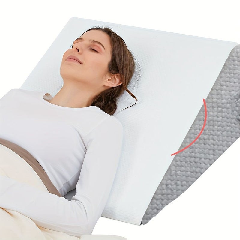 Gray White Wedge Pillow For Back And Leg Support Sleep Apnea Pregnancy Acid Reflux GERD Heartburn And Snoring Prevention With Removable Cover - Image 2