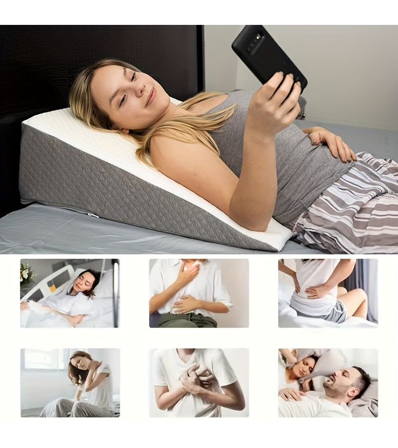 Gray White Wedge Pillow For Back And Leg Support Sleep Apnea Pregnancy Acid Reflux GERD Heartburn And Snoring Prevention With Removable Cover - Image 3