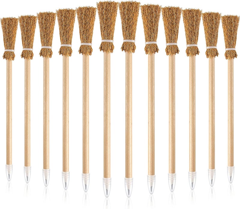 klarako 12 Pieces Witch Broom Pencils for Halloween Broomstick Ballpoint Pencils Halloween Party Favors Witch Broom Prop Writing Pencils for Kids Teens Classroom Supplies - Image 1