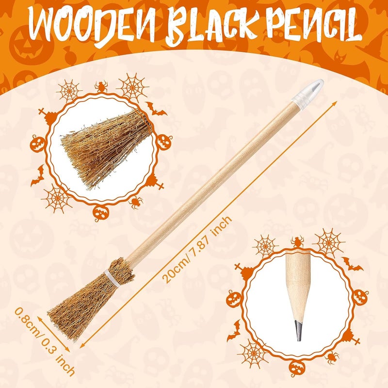 klarako 12 Pieces Witch Broom Pencils for Halloween Broomstick Ballpoint Pencils Halloween Party Favors Witch Broom Prop Writing Pencils for Kids Teens Classroom Supplies - Image 2