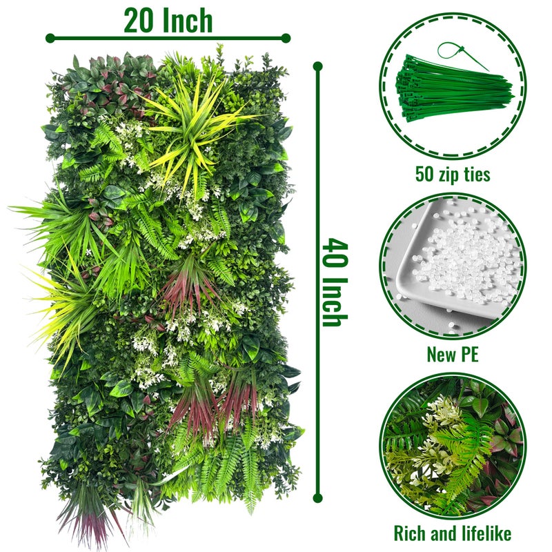 ODTORY Artificial Hedge Grass Wall Panel: 40" x 20" UV-Anti Faux Boxwood Ivy Greenery Backdrop, Fake Green Plant Fence for Indoor & Outdoor Privacy Screen and Home Decor - Image 2