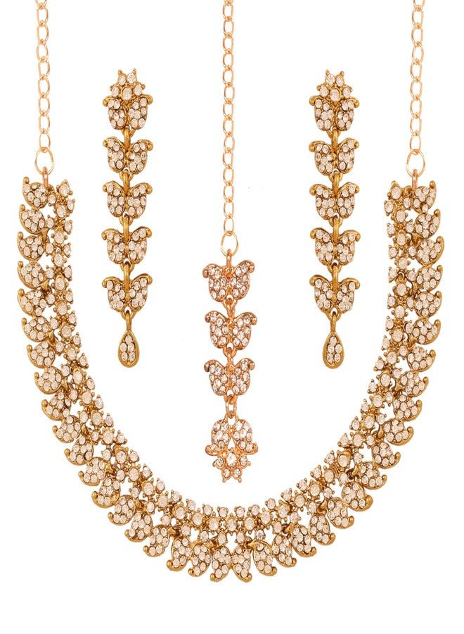 Touchstone Indian wedding jewelry set gold traditional necklaces for women statement rhinestone sets hollywood glamour style crystal stone bridal costume golden necklace, Rhinestone, No Gemstone - Image 1