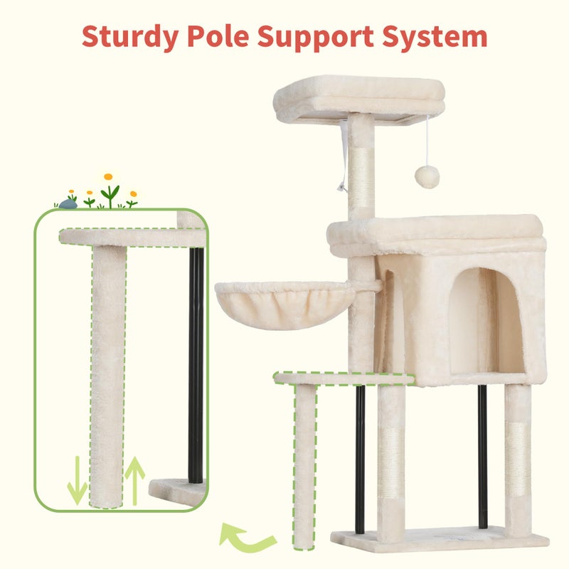 Hey-brother Cat Tree Tower, Scratching Posts with Cozy Condo, Padded Bed, Hammock, Plush Perch, Sisal Post and Ball for Indoor Kittens, 44.9 Inches, Beige MPJ009SM - Image 3