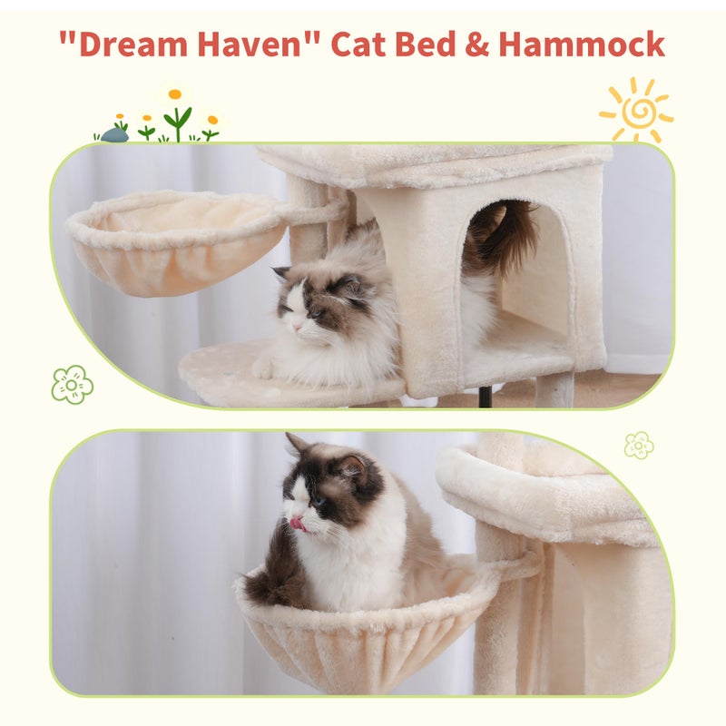 Hey-brother Cat Tree Tower, Scratching Posts with Cozy Condo, Padded Bed, Hammock, Plush Perch, Sisal Post and Ball for Indoor Kittens, 44.9 Inches, Beige MPJ009SM - Image 4