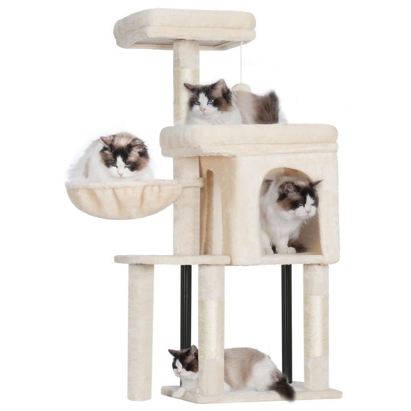 Hey-brother Cat Tree Tower, Scratching Posts with Cozy Condo, Padded Bed, Hammock, Plush Perch, Sisal Post and Ball for Indoor Kittens, 44.9 Inches, Beige MPJ009SM - Image 1