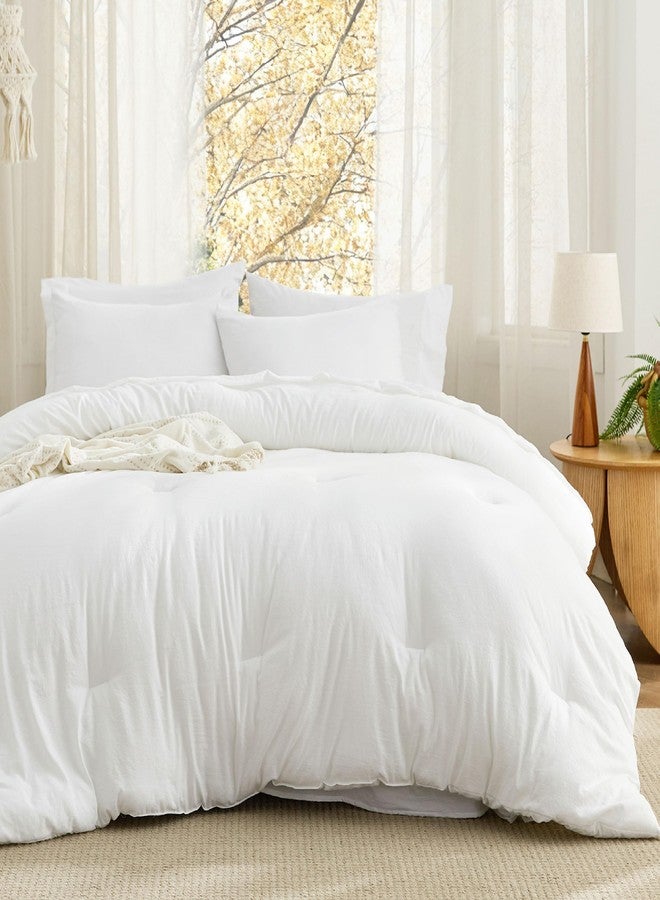 Bedsure Queen Comforter Set White, Soft Bed in a Bag Queen Size 7 Pieces, Down Alternative Bedding for All Seasons, Fluffy Marshmallow Prewashed Bed Set with Comforters, Sheets, Pillowcases & Shams - Image 2