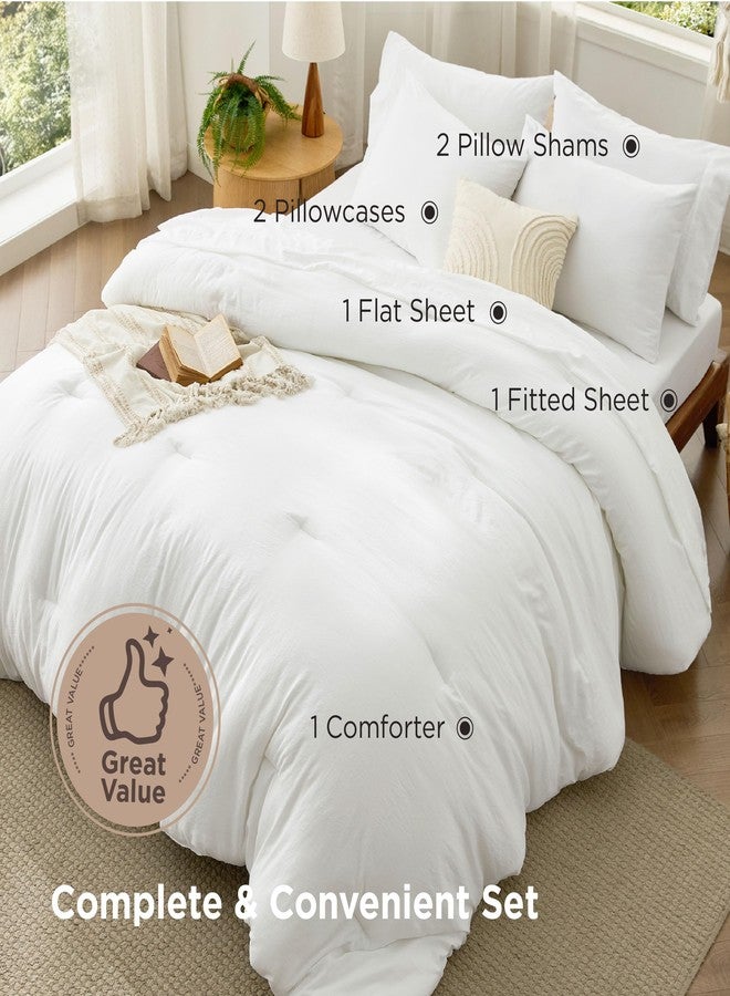 Bedsure Queen Comforter Set White, Soft Bed in a Bag Queen Size 7 Pieces, Down Alternative Bedding for All Seasons, Fluffy Marshmallow Prewashed Bed Set with Comforters, Sheets, Pillowcases & Shams - Image 4