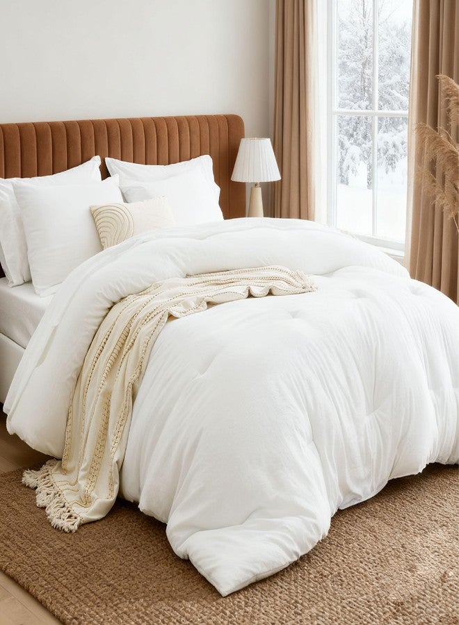 Bedsure Queen Comforter Set White, Soft Bed in a Bag Queen Size 7 Pieces, Down Alternative Bedding for All Seasons, Fluffy Marshmallow Prewashed Bed Set with Comforters, Sheets, Pillowcases & Shams - Image 1
